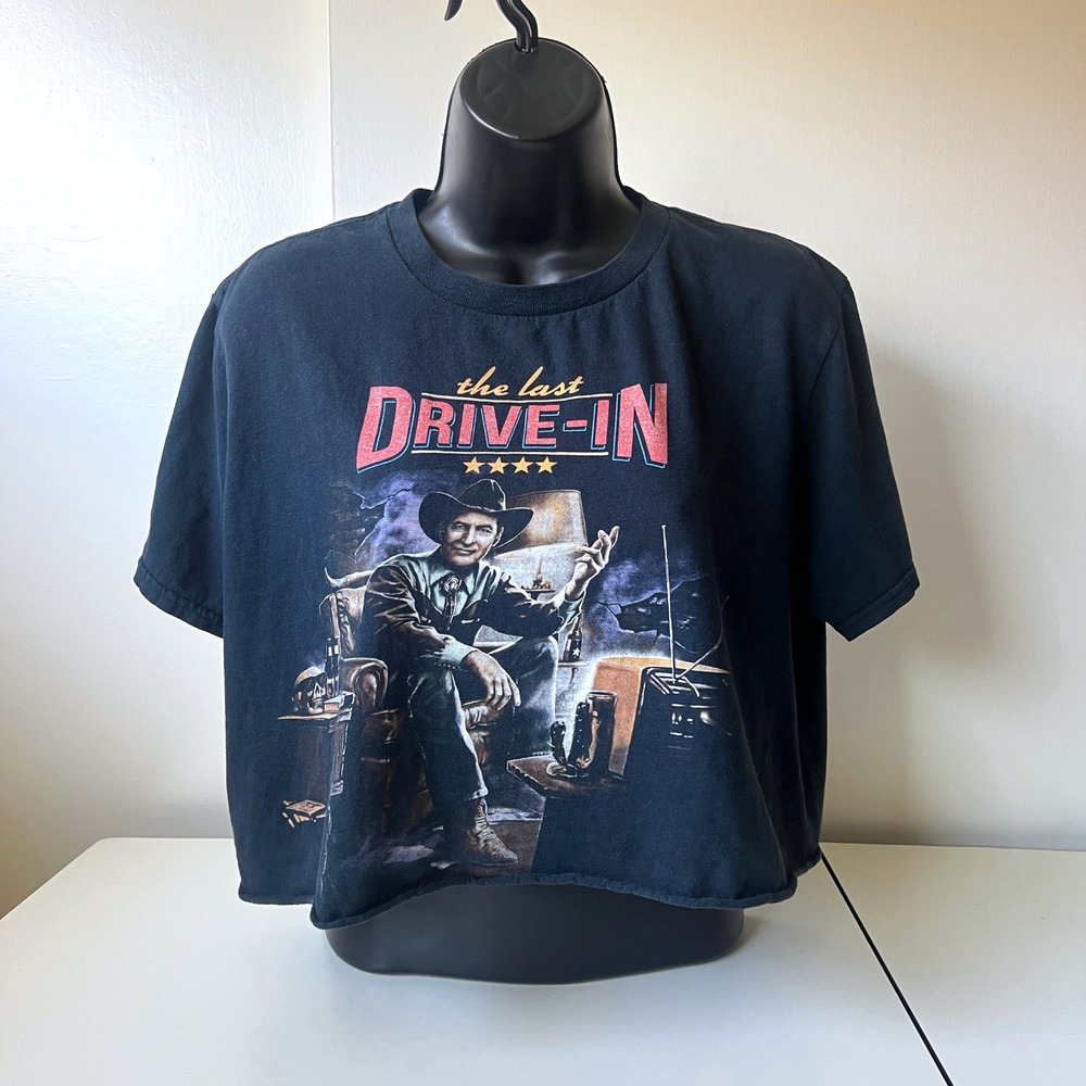 Joe Bob Briggs The Last Drive-In Custom Crop Graphic Tee Black Size M